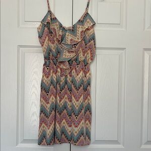 Ruffle-Front Chevron Mini Dress in Multicolor